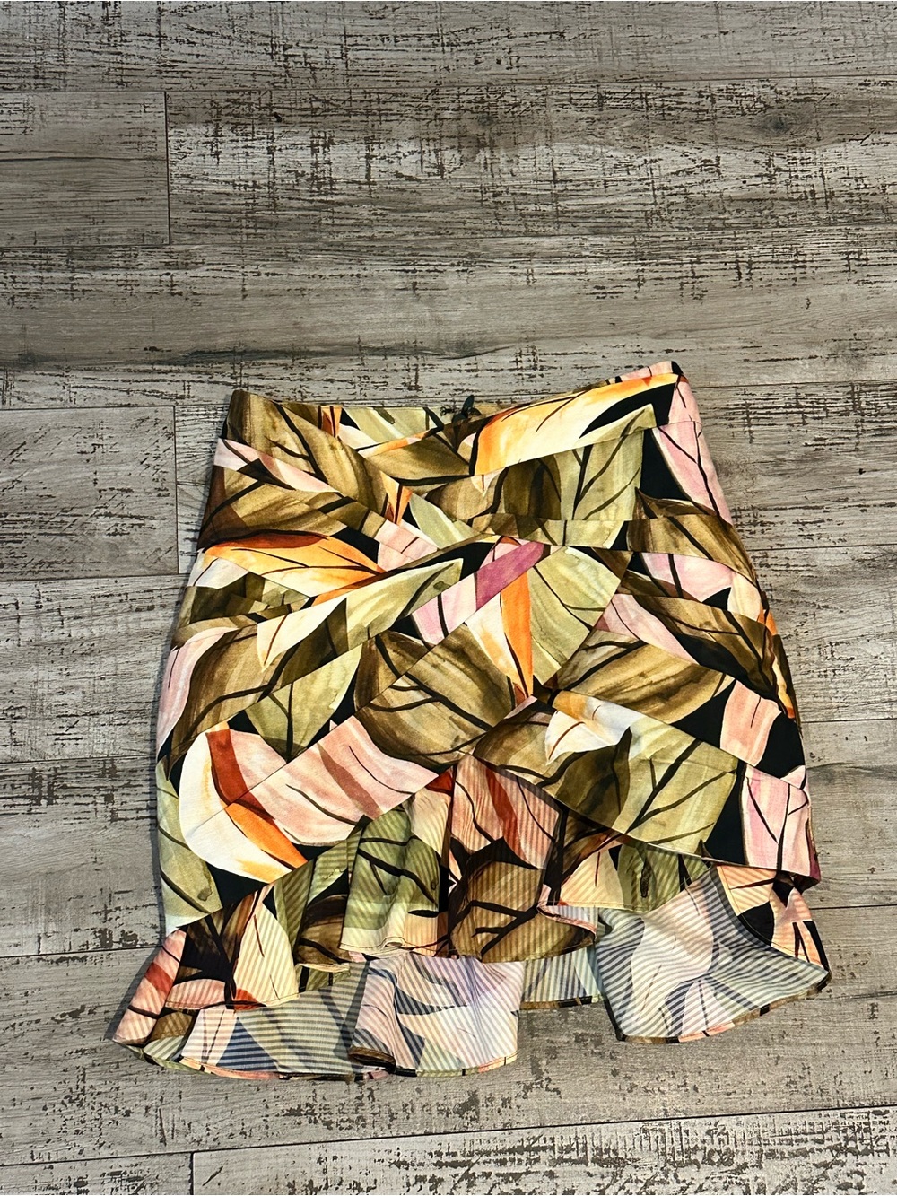 Acler Multicolor Leaf-Print Mini Skirt with Ruffle Hem